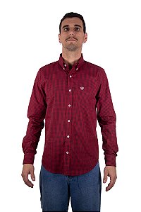 Camisa Masculina Ariat - Manga Longa - Vinho/Branco