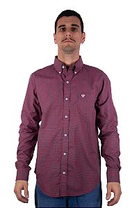 Camisa Masculina Ariat - Manga Longa - Bordô/Branco