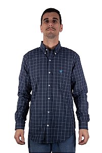 Camisa Masculina Ariat - Manga Longa - Marinho/Azul Neon