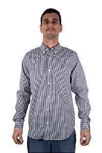 Camisa Masculina Ariat - Manga Longa - Xadrez/Azul Neon