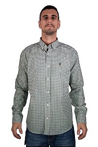 Camisa Masculina Pollo Ralph Lauren Xadrez Verde e Branco com Logo Verde