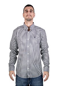 Camisa Masculina Pollo Ralph Lauren Xadrez Preto e Branco com Logo Preto