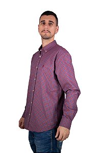Camisa Masculina Pollo Ralph Lauren Xadrez vinho com logo vinho
