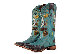 Bota Feminina Goyazes - Couro Flex Metal Azul/Dourado - Solado Couro - 263201 CC_02
