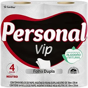 Papel Higiênico Folha Dupla Neutro Personal Vip 30m Pacote 4 Unidades