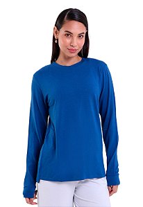 Blusa Feminina Manga Longa Com Punho e Gola Redonda Trendz Azul