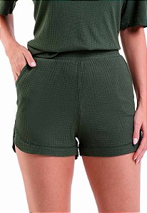 Shorts Feminino Curto Texturizado Com Bolso Trendz Verde Floresta