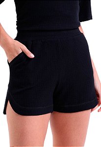 Shorts Feminino Curto Texturizado Com Bolso Trendz Preto