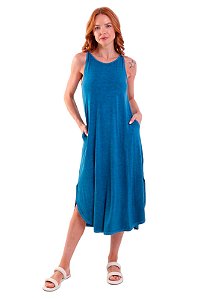 Vestido Longo Recorte Lateral Alcinha Trendz Azul