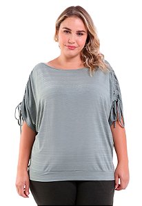 Blusa Feminina Plus Size com Puxador Trendz Verde Oliva