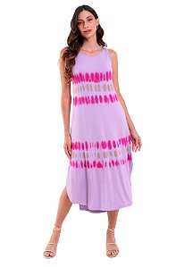 Vestido Longo Feminino Alças com Bolsos Trendz Tie Dye Lilás