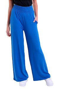 Calça Feminina Pantalona Com Bolsos Trendz Azul Bic