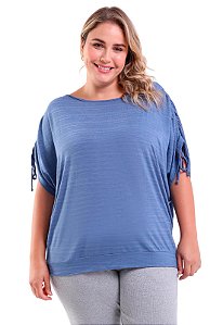 Blusa Feminina Plus Size com Puxador Trendz Azul