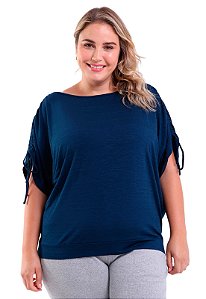 Blusa Feminina Plus Size com Puxador Trendz Azul Marinho