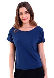 Blusa Feminina Ampla Decote nas Costas Trendz Azul Marinho