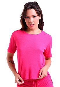 Blusa Feminina Manga Curta Mullet Canelado Trendz Pink
