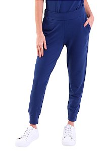 Calça Feminina Jogger Com Bolso Moletinho Trendz Azul Dark