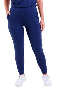 Calça Feminina Jogger Com Bolso Moletinho Trendz Azul Marinho