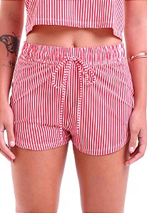 Shorts Feminino Curto com Cordão Listrado Trendz Vermelho