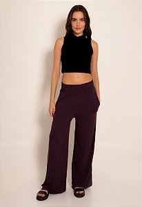 Calça Feminina Pantalona Textura Listra Uva