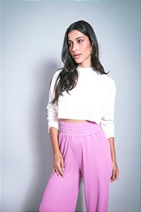 Cropped Feminino Gola Alta Manga Longa