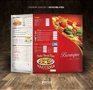Cardápio 30x42cm com 02 Vincos - Couchê 300g - Laminação Fosca - 2 vincos - 25 un.