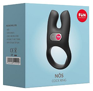 Anel Peniano Recarregável em Silicone 5 Vibrações e Estimulador Clitoriano NÓS – Anel Peniano Fun Factory - Preto