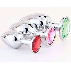 Plug Anal Em Aço Prata com Jóia - Tamanho G 9,5x3.8x4,2 cm