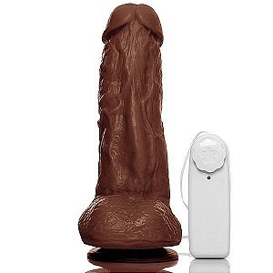 Prótese Pênis Pinto Vibrador C/ Ventosa 19,5x5,5cm - Marrom ADAO39M