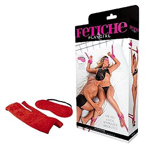 FETICHE BONDAGE KIT C/4 AMARRAS E VENDA DE PELUCIA VERMELHO