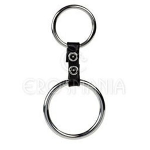 FETICHE COURO ANEL PENIANO DUAS ARGOLAS METAL CR001 PRETO