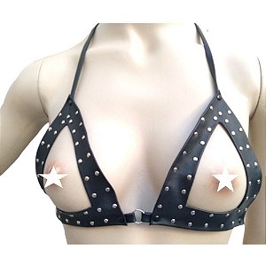 FETICHE COURO BUSTIER VAZADO TRIANGULAR BT034 PRETO