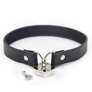 FETICHE COLAR COM CADEADO CORAÇÃO LOVETOYS PRETO G