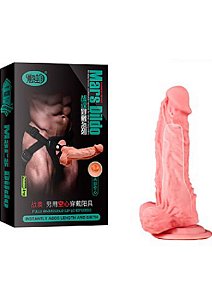 CAPA PENIANA COM CINTA MARS DILDO C/ ESCROTO E VENTOSA 18,5X3,8 6857