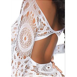 BODY EM RENDA DESENHADA MANGA LONGA LEG AVENUE LEG0147 BRANCO