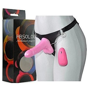 PRÓTESE PARA CINTA COM ESCROTO E VIBRO ROSA PEROLADO ABSOLOO