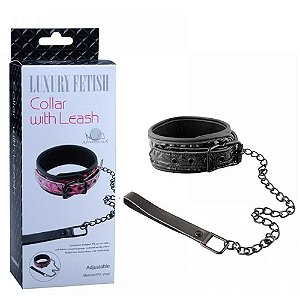 Coleira Luxury com Corrente (PRETO) - COLAR WITH LEASH - VIP SM006 / 5254