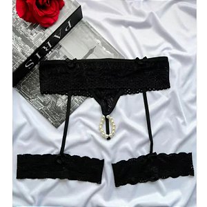 CALCINHA TAILANDESA CINTA LIGA SEXY E PONTO INTT PRETO P/M -
