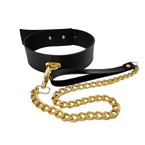 Gargantilha / Coleira Luxo Com Guia e Corrente Dourado - NS161