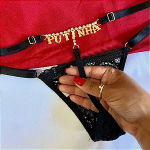 Calcinha Semi Joia - PRETA - Letras Palavra PUTINHA