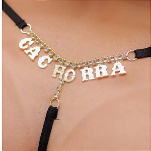 Calcinha Semi Joia - PRETA - Letras Palavra CACHORRA