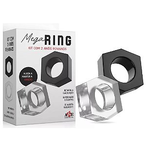 ANEL PENIANO KIT COM 2 ANÉIS HEXAGONO MEGA RING