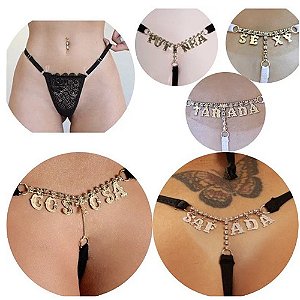 Calcinha Semi Joia - PRETA - Letras Palavra SEXY
