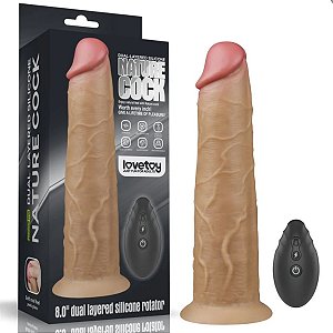 Pênis Dupla Densidade Rotativo com Controle Remoto 20,5x4,8 cm Dual Layered Platinum Silicone Rotator - Lovetoy - PE188