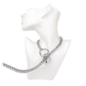Coleira de Corrente com Corações e Cadeado