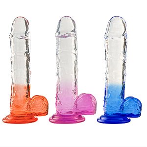 Pênis Realístico Jelly com Escroto e Ventosa 20,5x4cm com Ventosa