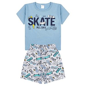 CONJUNTO PIJAMA MASCULINO INFANTIL SKATE - AZUL CELESTE