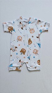Macaquinho Urso Índio - Branco - Suedine 100% Algodão - Bebê Menino