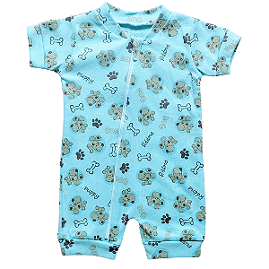 Macaquinho Dog - Azul - Suedine 100% Algodão - Bebê Menino