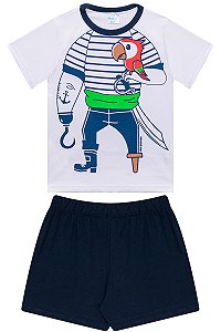 Conjunto Pijama Masculino Infantil Pirata - Branco
